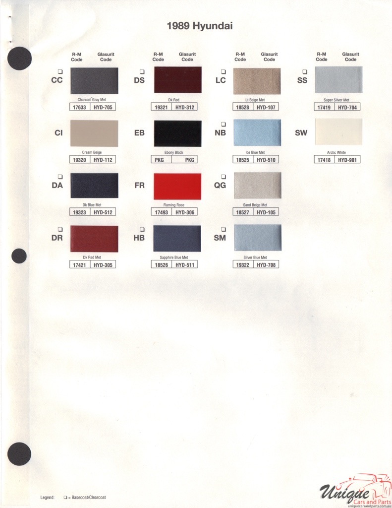 1989 Hyundai Paint Charts RM